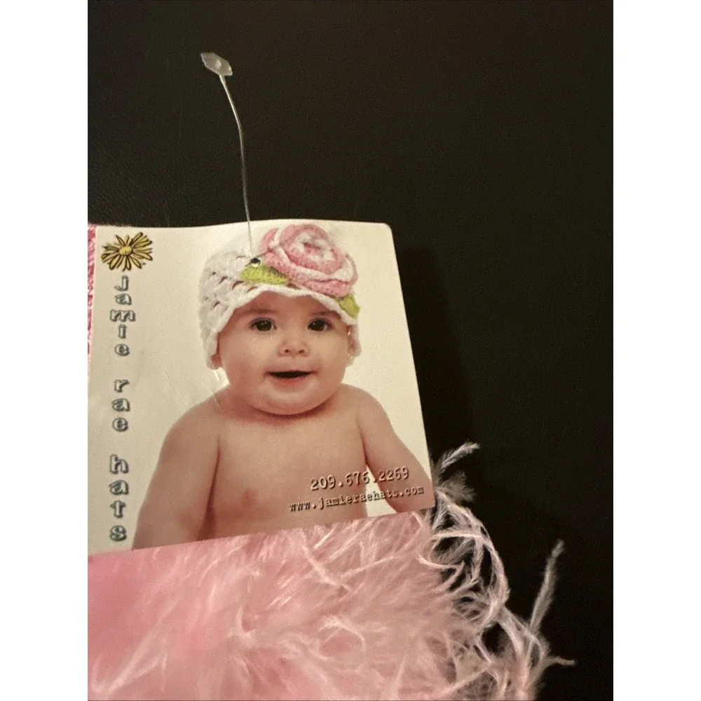 Jamie Rae Crochet Baby Hat Pink With Feather Flower Accent 0-6 Month